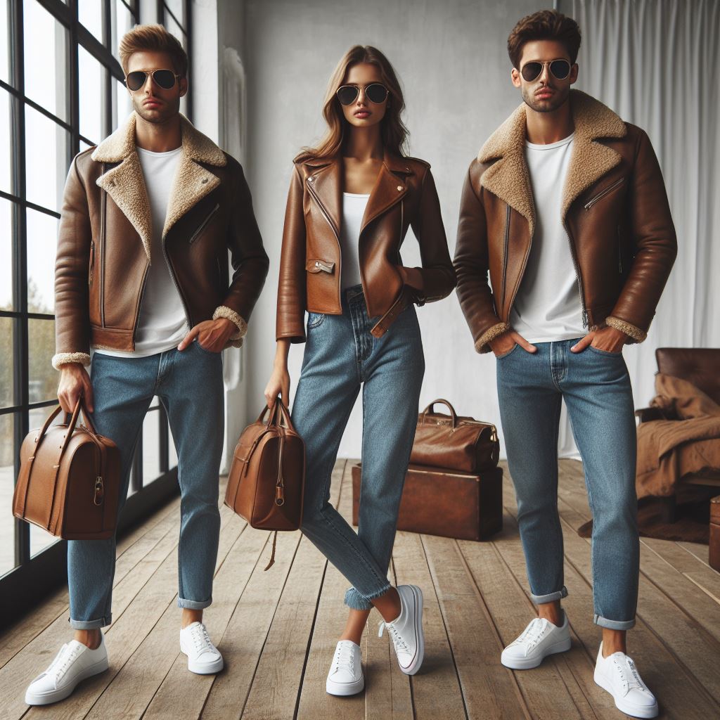 Outfits de cuero estilo casual con chaqueta con cuello de borrego